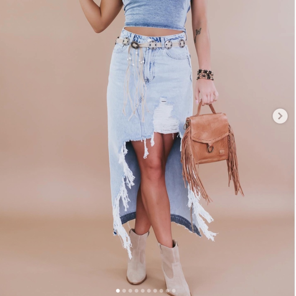 Hi Low Distressed Denim Skirt